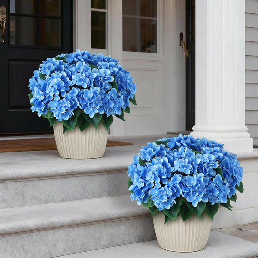 8 Bundles 17"Artificial Hydrangea Flowers Branch for Outdoor(White) | Realistic Faux Silk Bouquets Plants Fake Plants, for Front Door Balcony Farmhouse Garden Home Spring Summer Decor