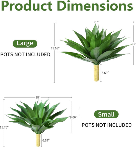 Fake Plants Agave Artificial Plants Outdoor 2 PCS for Outside, Faux Greenery UV Resistant Artificial Outdoor Plants for Front Door Porch Planter Urn Patio Garden Yard 28inch Classic Green