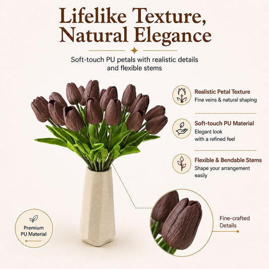 20pcs Artificial Light Pink Tulips | 13.5 Inch Lifelike PU Tulips Faux Floral Arrangement for Kitchen Island Dining Table Centerpieces and Home Decor - Colors B