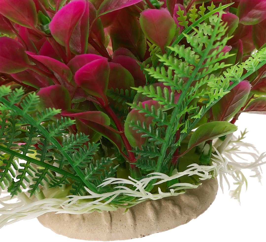 18 Inch Artificial Aquarium Plants | Red Rhodo Plastic Fish Tank Decorations, Safe for Freshwater & Saltwater, Non-Toxic Stone Base Ornament for Betta Fish Tank