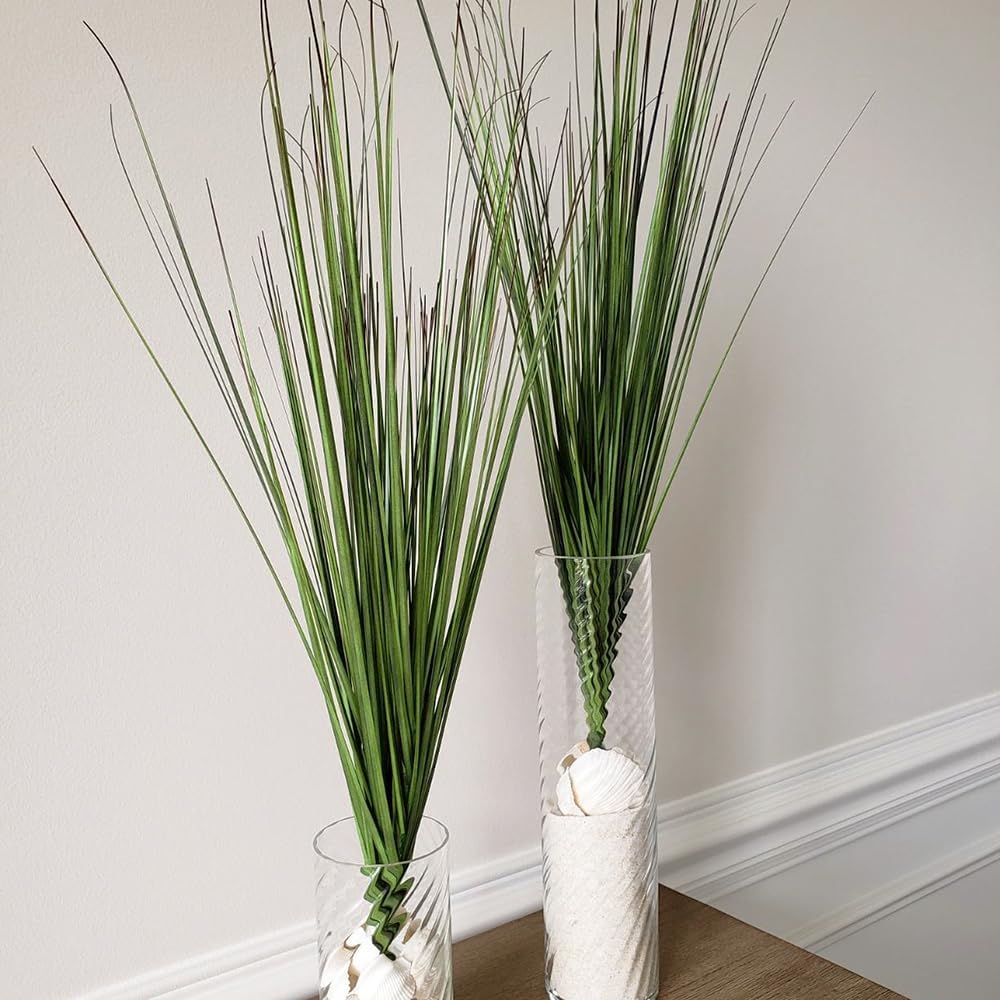 8pcs 27" Outdoor Artificial Plants Faux Onion Grass Artificial Tall Grass Plants Outdoor Faux Fake Grass Greenery Fake Shrubs Plant (8, Green)