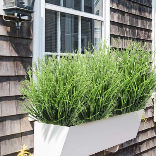 8 Bundles Artificial Grass Plants Fake Bushes Artificial Shrubs Wheat Grass Greenery for House Plastic Outdoor UV Resistant Faux Grass (Pack of 8)