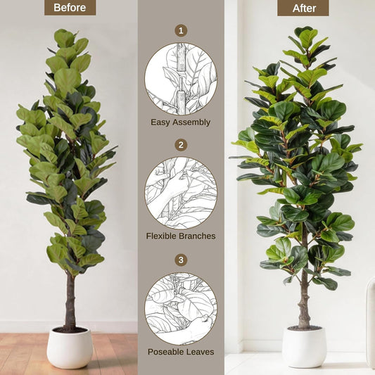 6FT Ultra-Full & Lush Artificial Fiddle Leaf Fig Tree for Home Decor – 171 Lifelike Leaves, Large Faux Plants Indoor, Artificial Plants Indoor for Office Living Room Interior Decor – Housewarming Gift