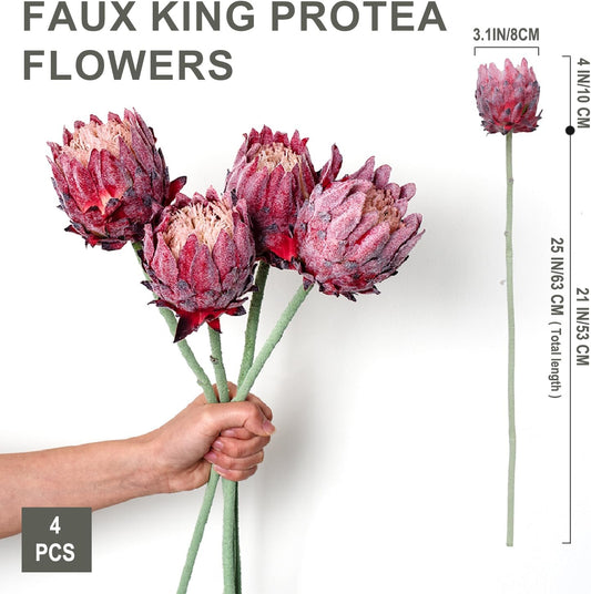 4 Pack Artificial King Protea Flowers, Tropic, Wedding Centerpiece