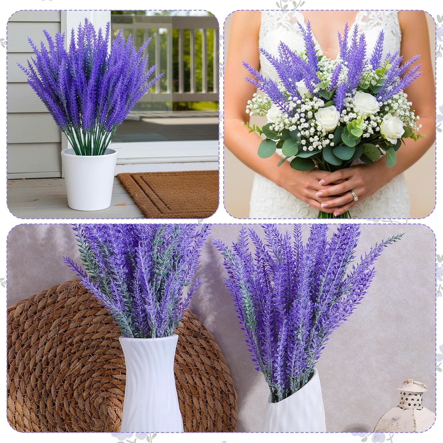 6 Bundles Artificial Lavender Stems, Fake Plastic Purple Flower Fake Lavender Plant Flocked Fakes Lilac Flowers, Decorative Floral Spray Faux Flowers Bouquet for Home Kitchen Wedding Decoration