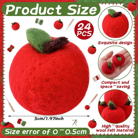 24 Pcs Back to School Felt Mini Apple Ornament Felt Fake Apple Bowl Filler for Welcome First Day of School Classroom Farmhouse Ornaments Wedding Home Decoration(Red)