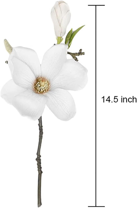 5 Pack Artificial Magnolia Flowers Realistic Silk Magnolia with Green Leaves Real Touch Magnolia Bouquet for Wedding Home Office Table Centerpiece Decor