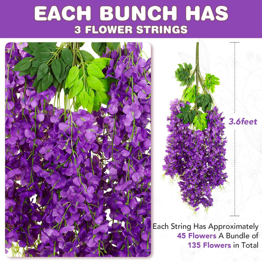 Alotiki Purple Wisteria Hanging Flowers, 50 Pack Fake Hanging Flowers