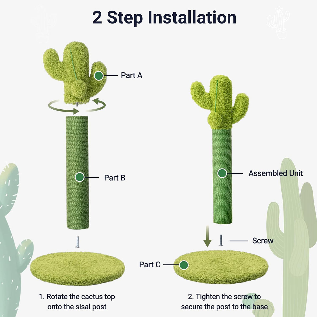 33" Cactus Cat Tree, Tall Cat Scratching Post for Large Cats
