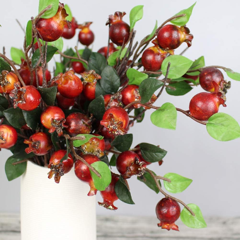 Group of 5 Artificial Rosehip Berries Simulation Pomegranate Fruit Floral Accessories (Red)