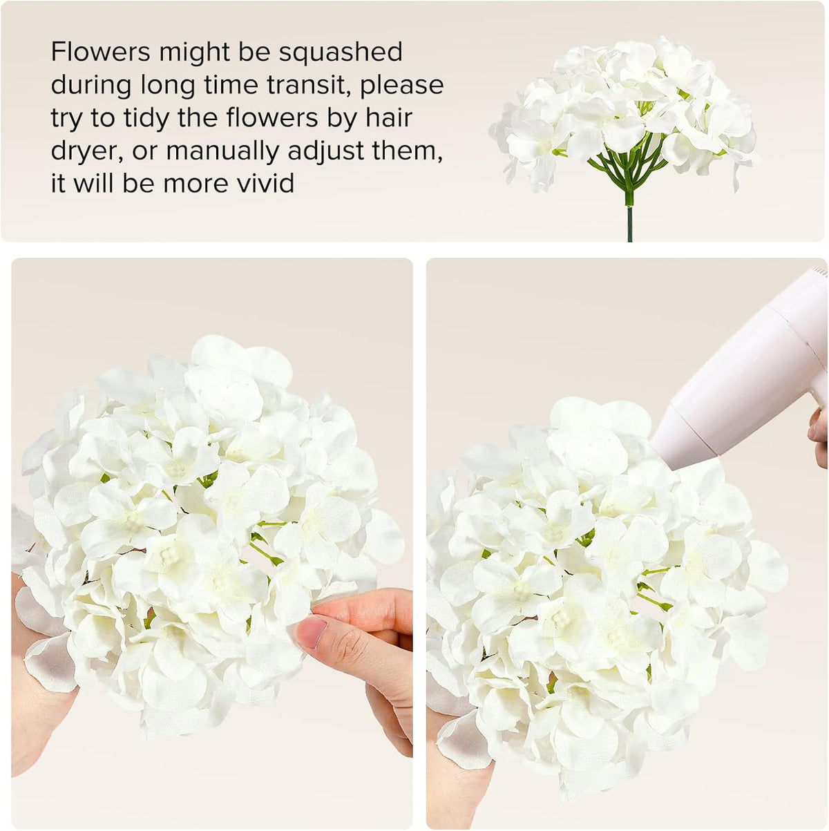 10PCS Hydrangea Artificial Flowers, Faux Champagne Flowers | for Wedding Centerpieces, DIY Bouquets, Bridal Shower, Floral Decor Home Decoration with Stems