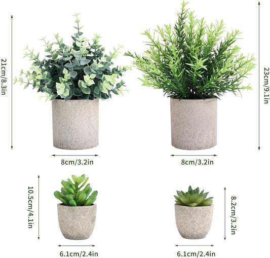 4 Pack Small Fake Plants Eucalyptus Rosemary Succulents Plants Artificial in Pots for Shelf Artificial Greenery Eucalyptus Plant Indoor for Home Bedroom Living Room Decoration