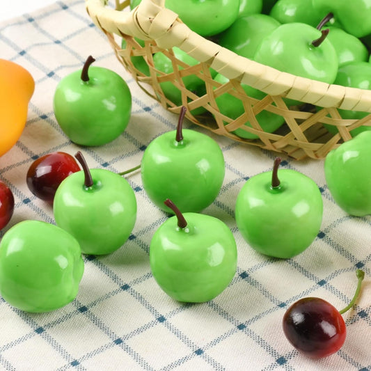 Mini Artificial Apples, 40 Pcs Lifelike Simulation Small Apples Fake Fruits for Home Kitchen Table Basket Christmas Tree Decor Photography Props, Green