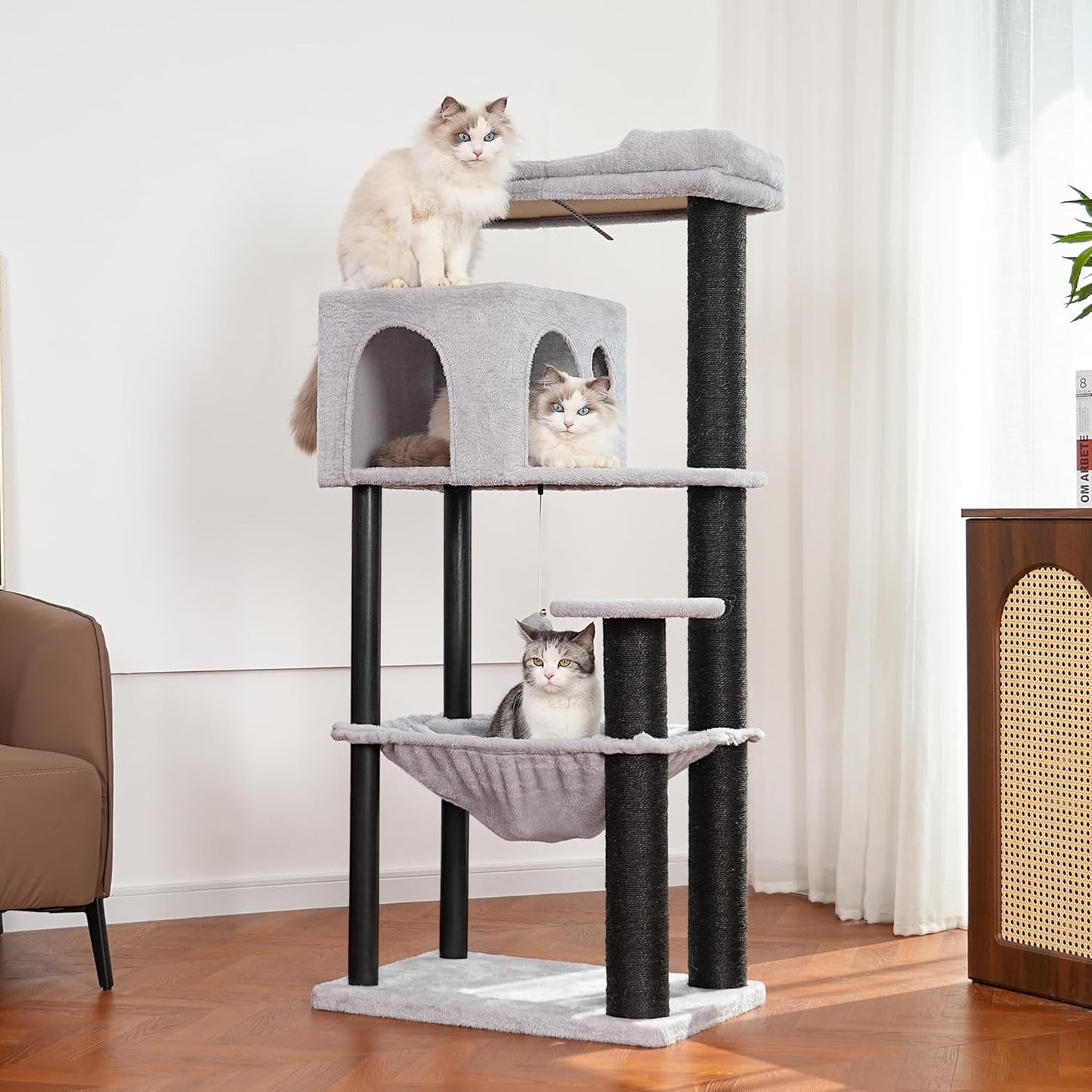 Cactus Cat Tree Small Cat Tower with 32 Inches Scratching Post with Cats Condo House, Cozy Hammock and Removable Top Bed and Dangling Ball for Indoor Cats-34” Green