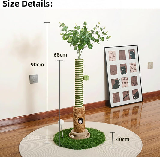 Cat Scratching Post, Two Tone Tall Sisal Scratch Pole For Indoor Cats,Artificial Turf Base Cat Tower With Hanging Toy,Double Ball Track & Simulated Mouse Hole,Strong Post For Kittens/Cats (35 in Post)