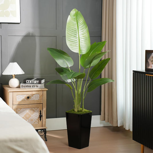Lifelike Bird of Paradise Artificial Plant 6ft Faux Banana Leaf Tree with White Tall Planter for Home Decor - Perfect Indoor Silk Floor Plant for Living Room, Office, and Bedroom Ambiance Enhancement