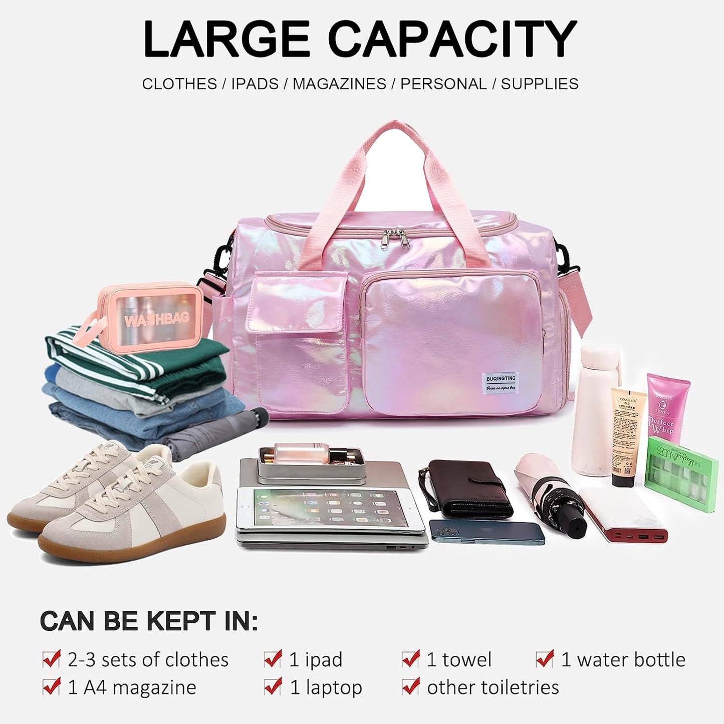 Small Gym Bag for Women, Travel Duffle Bag Carry On Weekender Bag with Shoe Compartment - Colors B