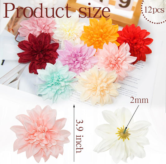 12 Pcs 3.9 inch Fake Dahlia Stemless Flower Heads