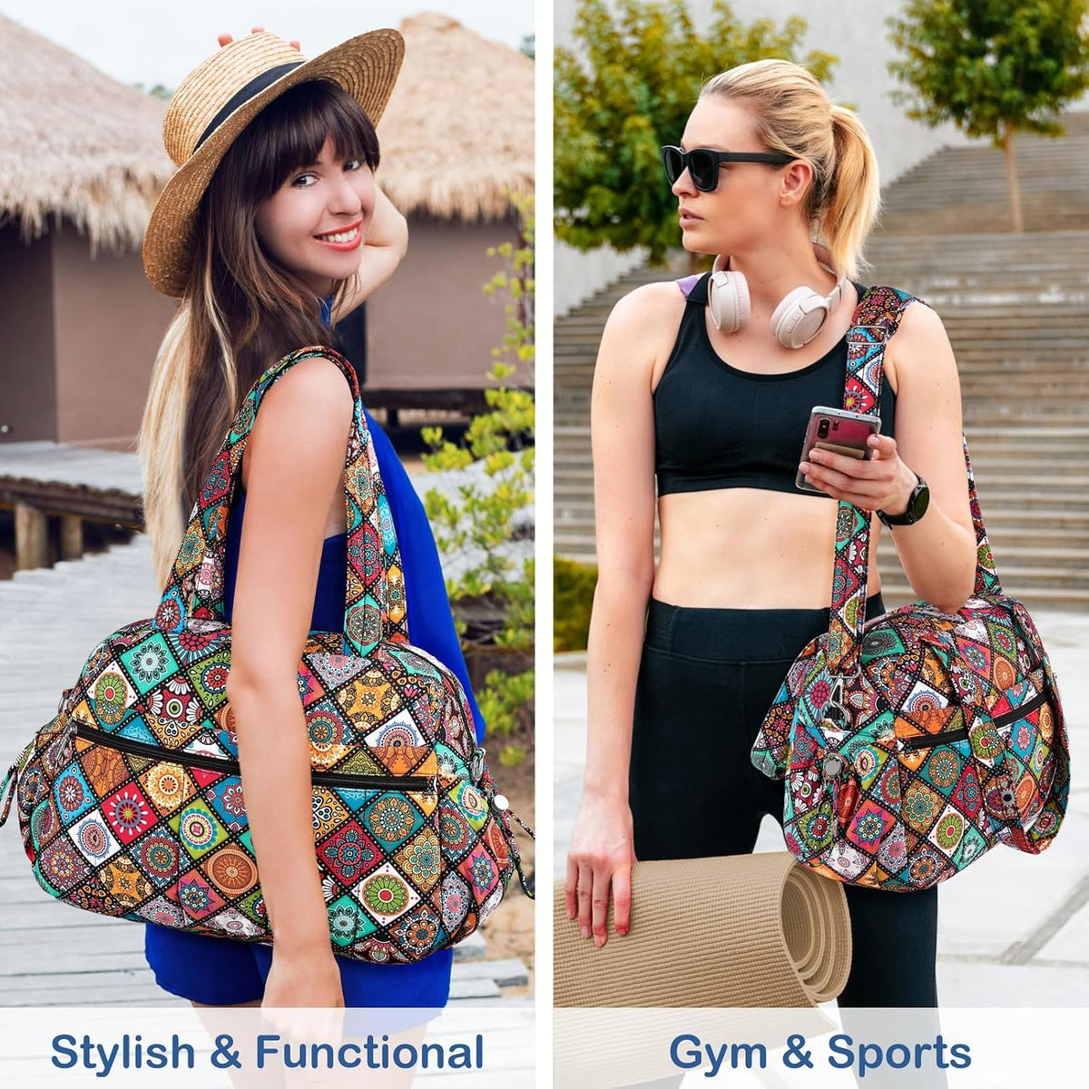 Travel Duffel Bag, Puffy Carry On Overnight, Gym Bag w/Wet Pocket