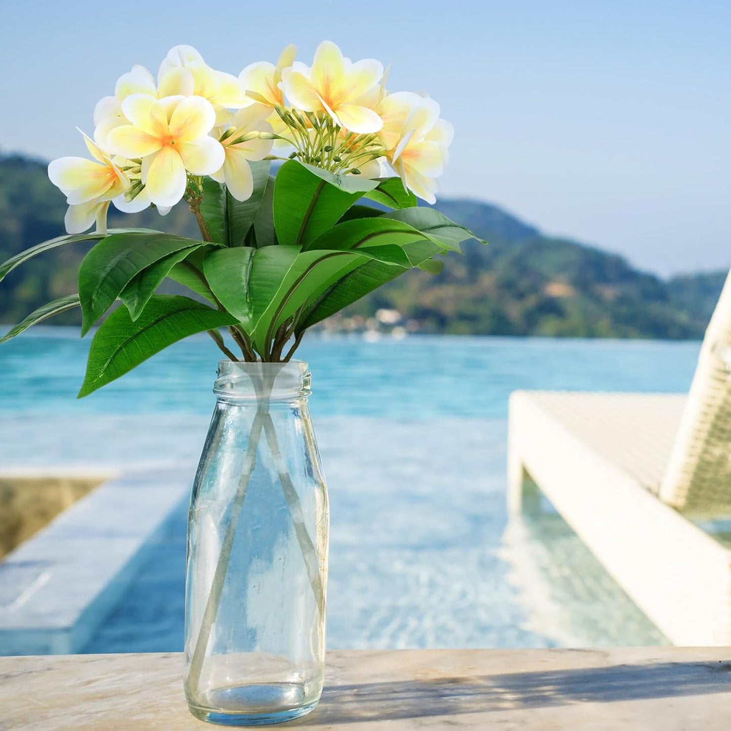 6 Pcs 17.3 inch Yellow Artificial Frangipani Flowers Artificial Plumeria Flowers Artificial Plumeria Frangipani Flower for Home Party Wedding Bouquet Home Decoration
