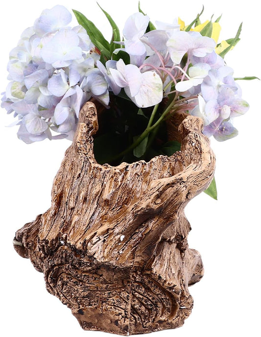 Artificial Driftwood Planter Realistic Resin Succulent Planter Vintage Tree Root Stump Log Like Flower Container Pot for Home Garden Decoration Indoor Outdoor Use