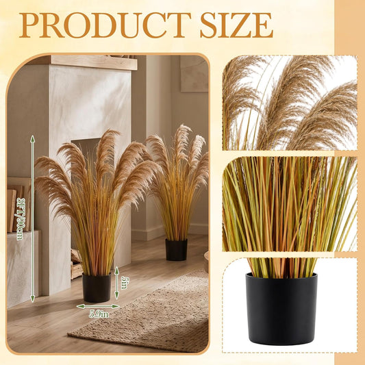 2 Pcs Pampas Grass Potted Plants 4 ft Tall Artificial Grass Potted Artificial Greenery Floor Plants Tall in Pot for Housewarming Gift House Garden Bathroom Lobby Outdoor Decoration (Fall)
