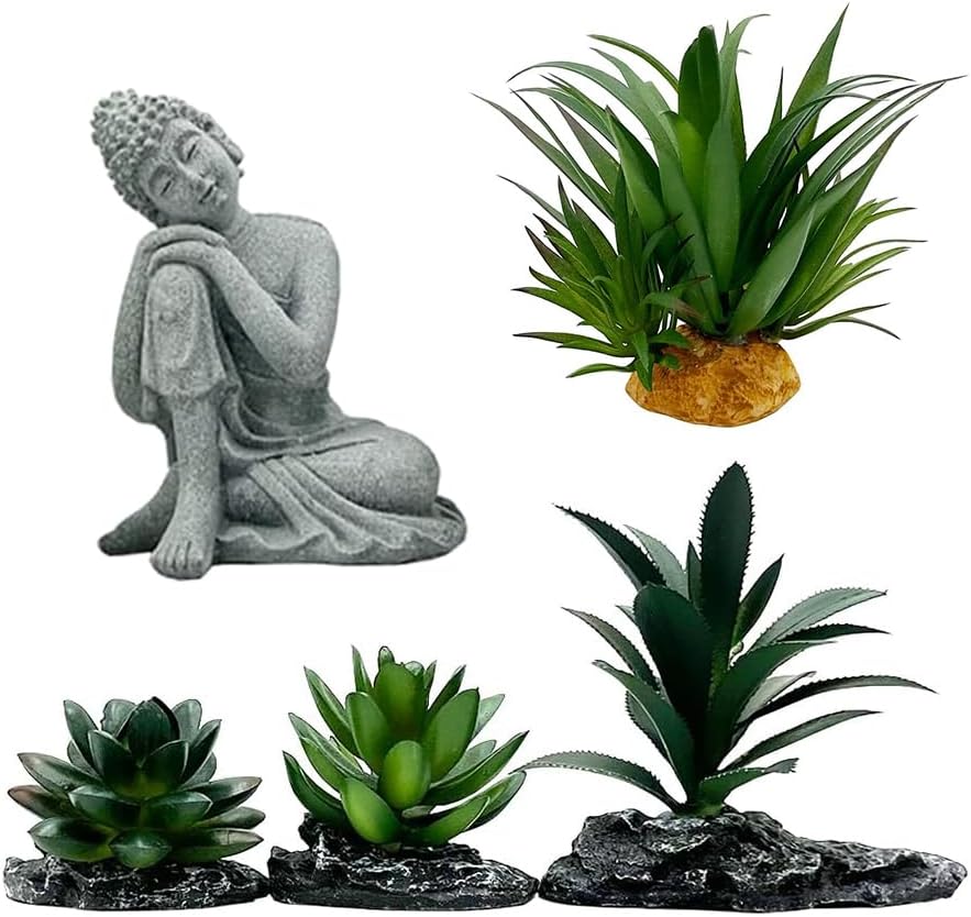 Reptile Artificial Plants Succulent Terrarium Decorative Desert Rainforest Plant Lizard Beard Chameleon Gecko Snake Amphibious Sea Turtle Tank Accessory (Agave-Set)