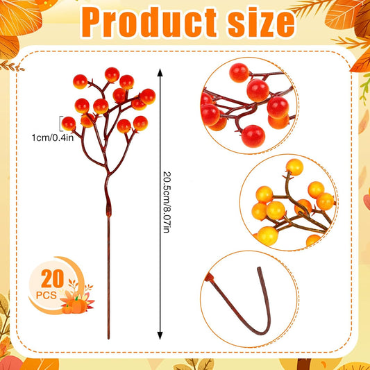 20 Pack 7 Inch Fall Artificial Orange Berry Stems
