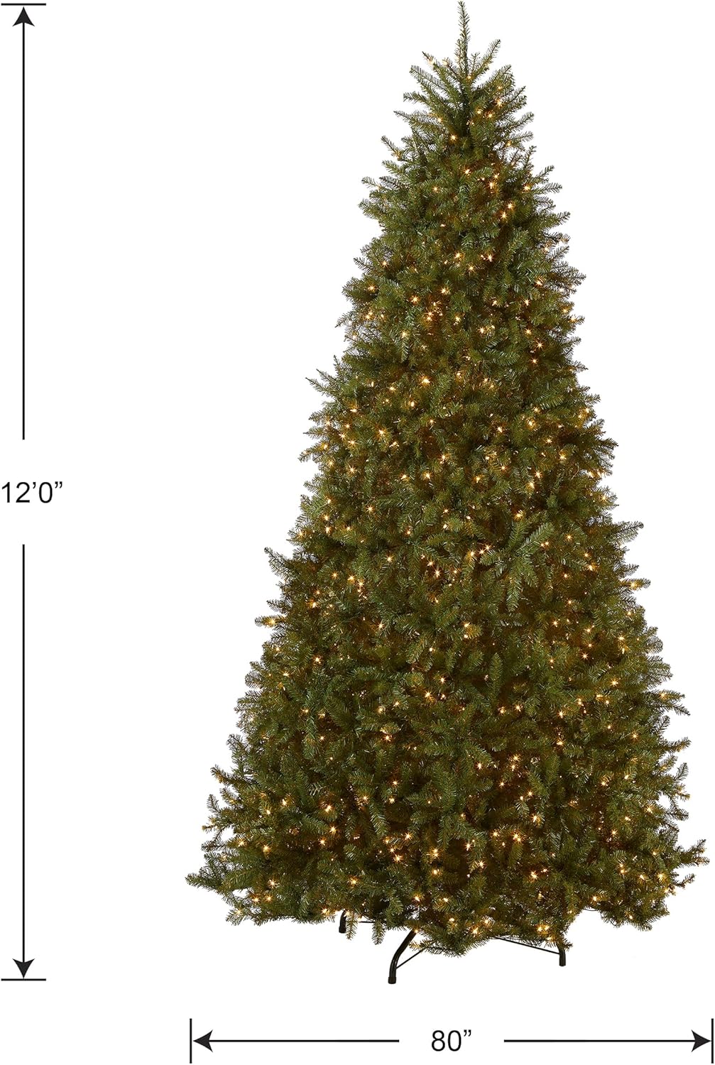 6 ft Pre-Lit Dunhill Fir Artificial Christmas Tree, 600 Warm White LED Lights, 1,430 Tips, Includes Stand, Green | 600 Clear Lights, 1,430 Tips, Includes Stand, Green