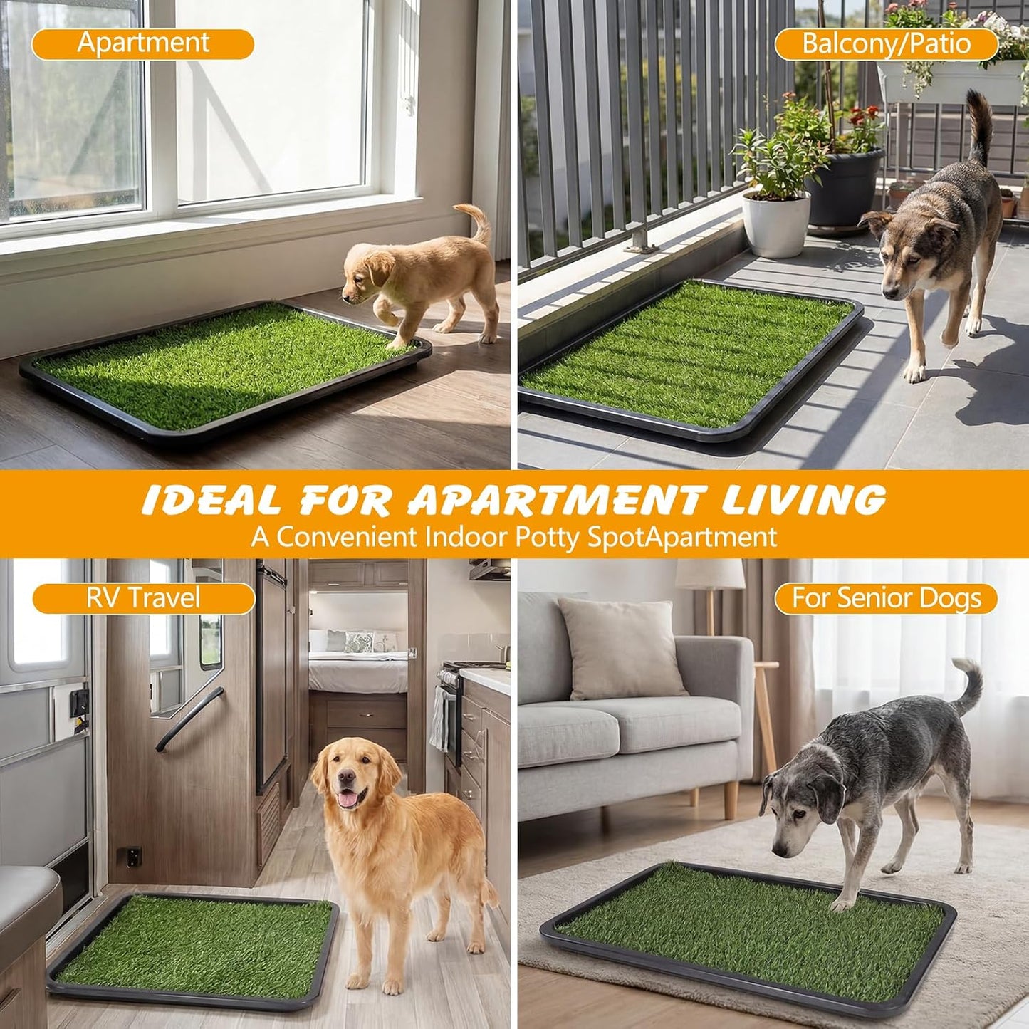 Dog Grass Pad with Tray Dogs Potty Tray - 3-Layer Indoor Potty with 2 Grass Patches and 2 Washable Pee Pads for Puppies Senior Dogs Apartments Balconies RVs Patios Homes(30x20 in)