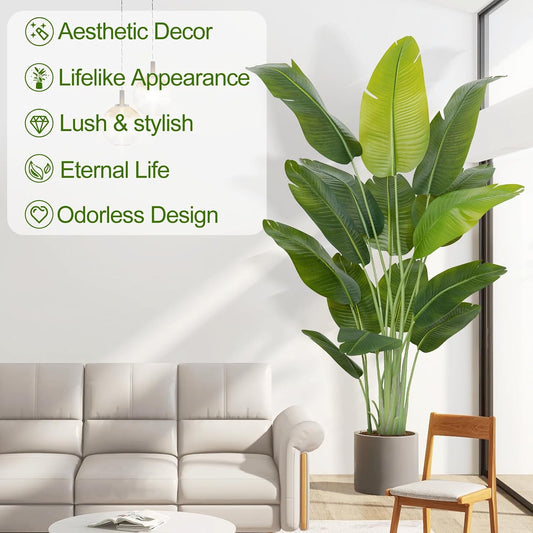 Lifelike Bird of Paradise Artificial Plant,6.6ft Faux Banana Leaf Tree with 15 Trunks - Perfect Indoor Silk Floor Plant for Home Decor in Living Room, Office, and Bedroom