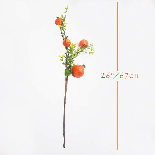 3PCS 26 Inch Artificial Pomegranate Stems with Leaves, Faux Fruit Branches for Rustic Home Décor, Fall Centerpieces, Wedding & Holiday Arrangements,Red Color