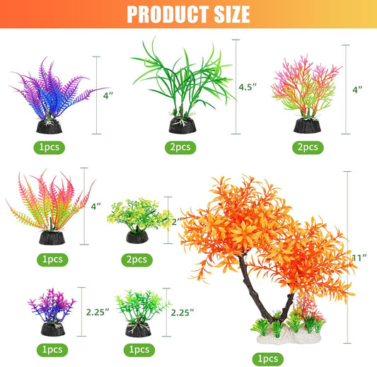 Artificial Aquarium Plants, Fish Tank Purple Tree Decoration Set, Plastic Accessories, 11pcs