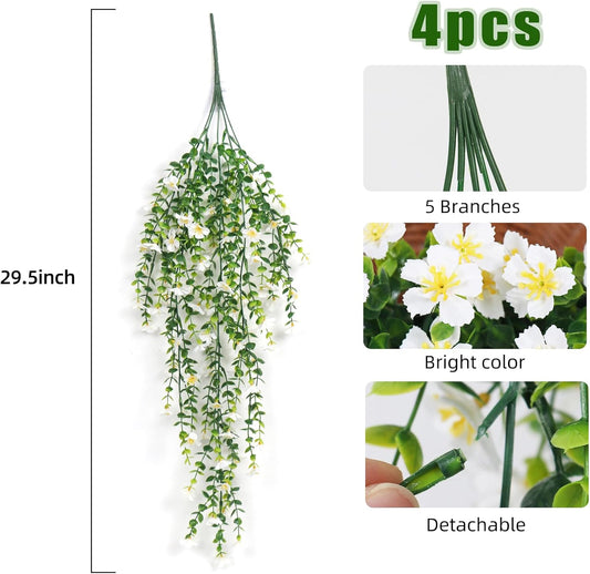 4Pc Artificial Flowers for Outdoor Fake Hanging Plants White