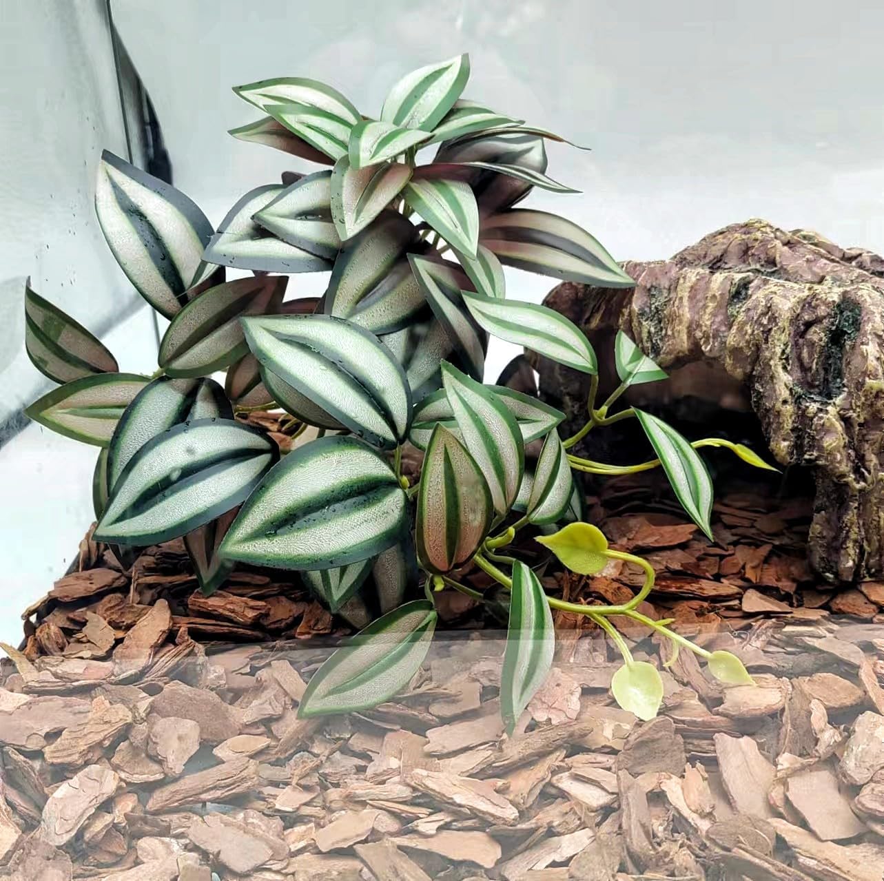 Fake Reptile Plants for Terrarium,Habitat Decor,Artificial Plant | Reptile Terrarium Decor,Fake Plants with Base for Bearded Dragon Gecko Tortoise Snake Tank Accessories-Monstera