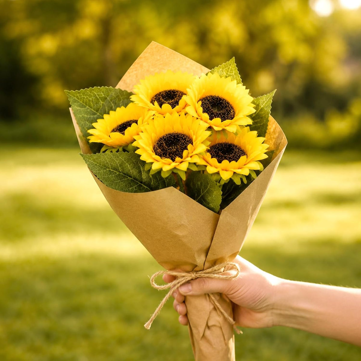 Artificial Sunflowers, Fake Sunflowers Artificial Flowers for Vase, Fall Silk Flowers with Stems for Kitchen Bouquet Wedding Table Home Porch Garden Indoor Outdoor Decor (4 Bundles Total 20 Heads)