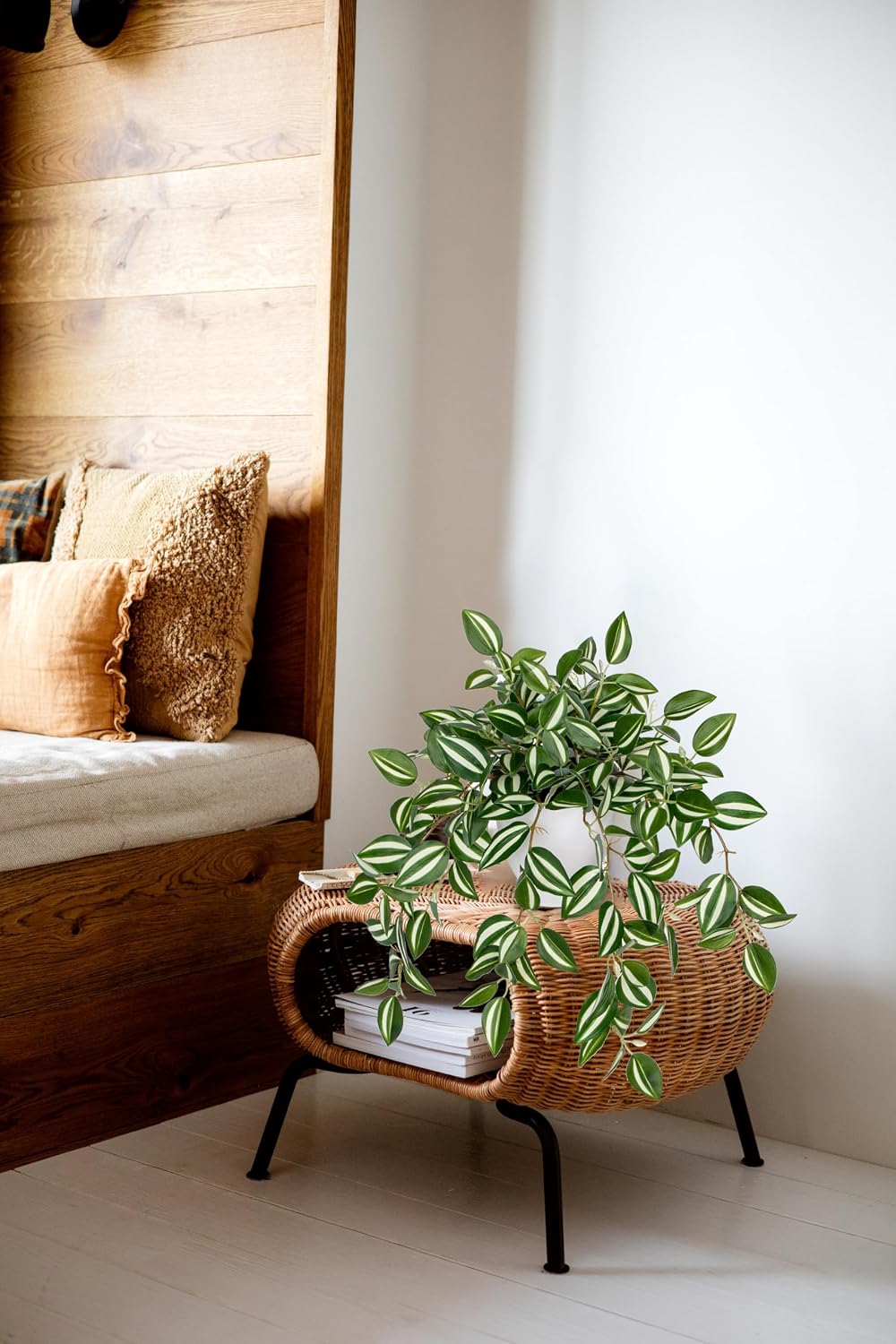 Artificial Potted Plant Indoor, 17.7" Faux Watermelon Peperomia Trailing Plant in White Plastic Pot Realistic Fake Cascading Greenery for Shelf Bathroom Office Desk Tabletop Home Decor
