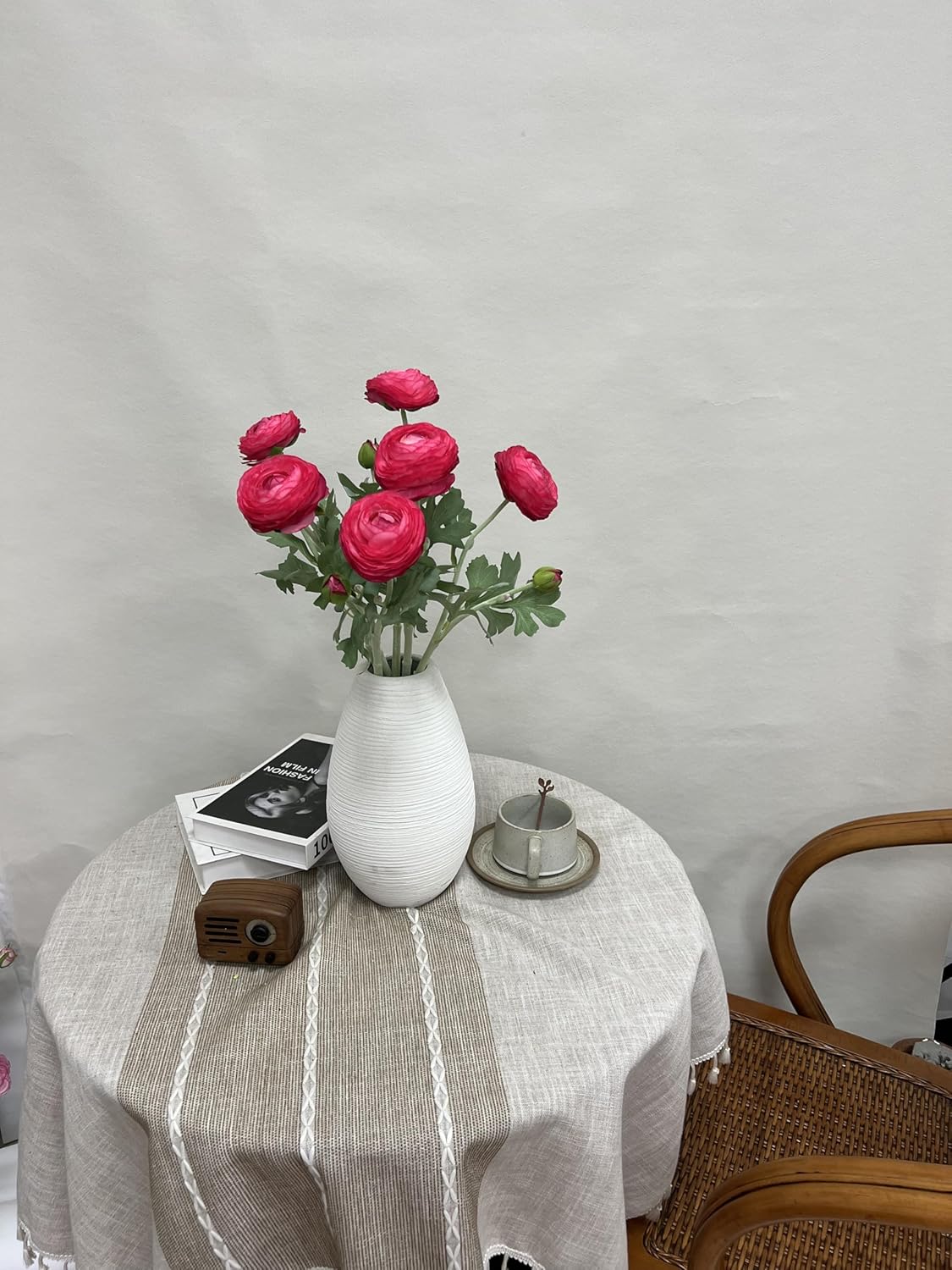 6 Pcs Purplish Red Ranunculus Artificial Flowers,Artificial Faux Silk Ranunculus Flowers with Real Touch Stems,Fake Peony Flowers for Floral Arrangements DIY Wedding Bouquet Party Table Home Decor