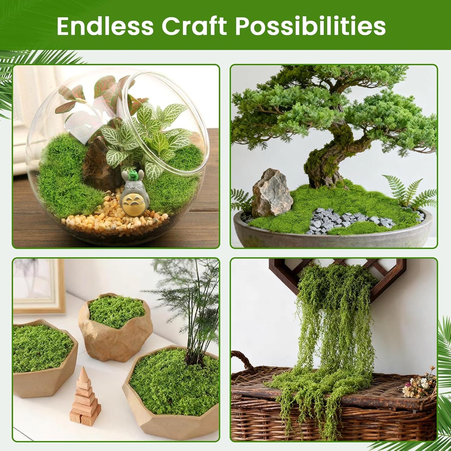 Artificial Moss 10.6oz – Fake Green Moss for Crafts, Potted Plants, Fairy Garden Decor, DIY Table Centerpieces, Wedding Party Decoration