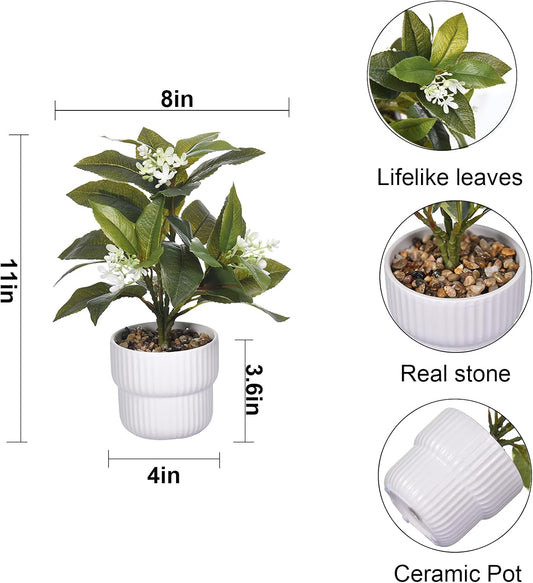 Artificial Potted Plant with White Ceramic Pot Fake Foliage and Flowers for Indoor Office Bathroom Home Décor