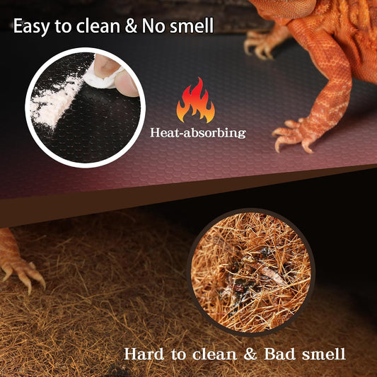 Bearded Dragon Tank Accessories, Reptile Mat, Reptile Terrarium Substrate Liner for Leopard Gecko, Lizard, Snake, Tortoise, Iguana Non-Adhesive Reptile Flooring (18"x36" Black)