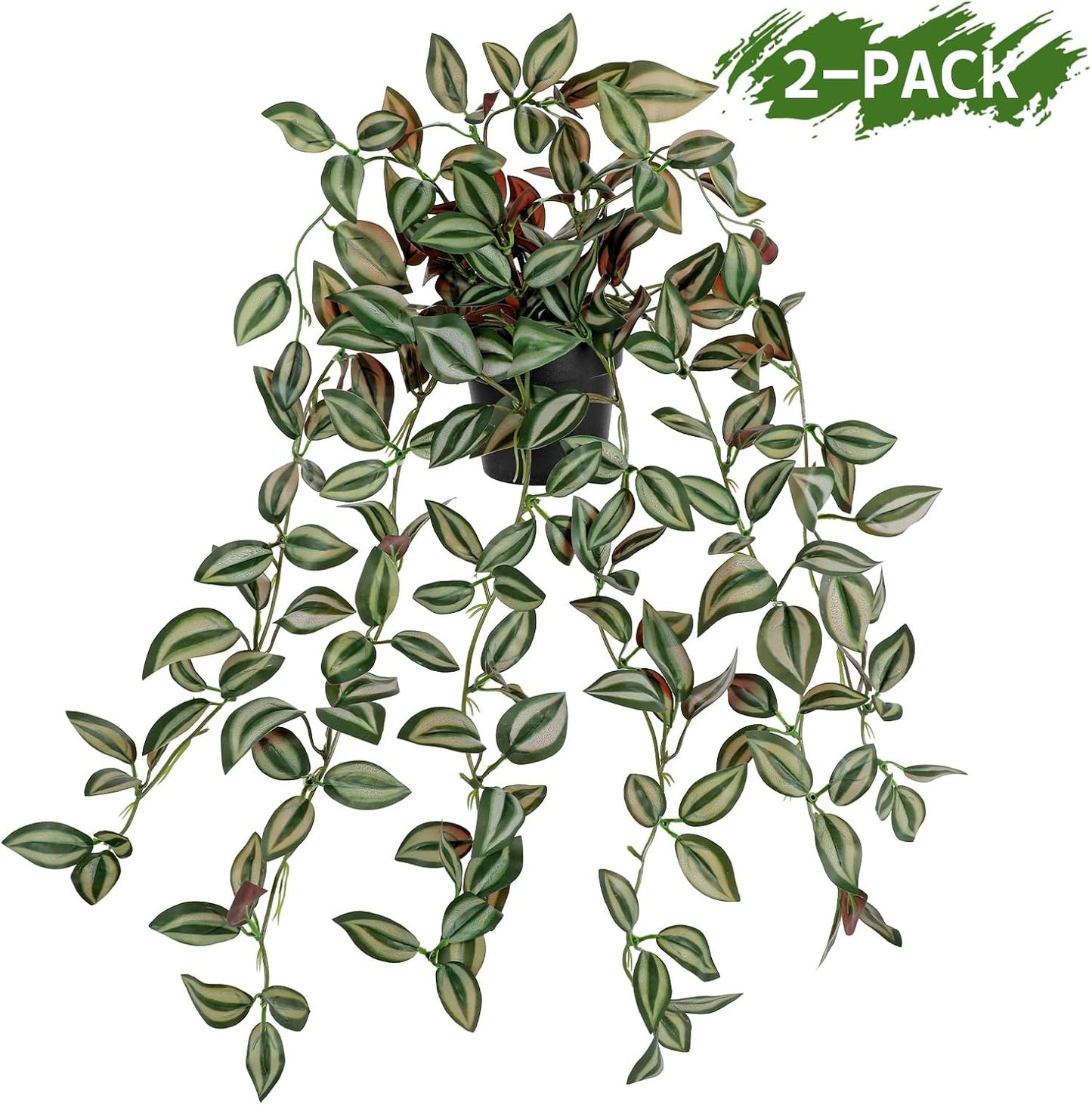 2 Pack Fake Hanging Plants for Shelf in Back Pot, Small Artificial Hanging Ivy Vine Plants Indoor Fake Potted Greenery Plant Decor Room Bathroom Wall End Table Mimi Faux Wandering Jew Plant Set