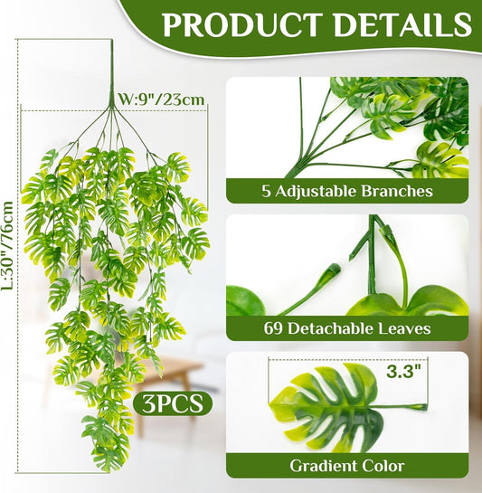 3PCS Fake Jungle Vines - 27.5" Artificial Monstera Vines