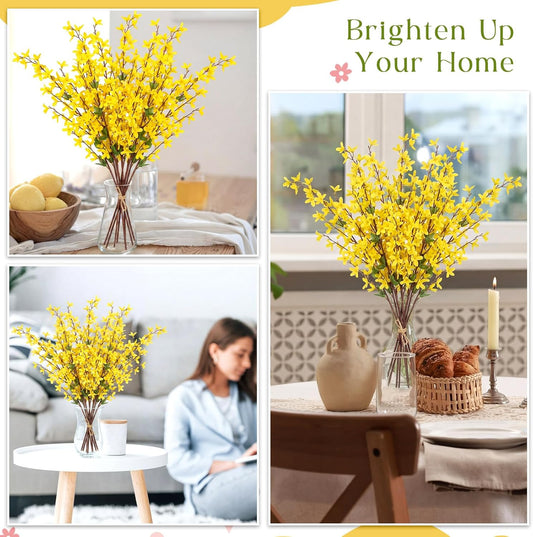 12 PCS Fake Forsythia Long Stems 39.5" Artificial Forsythia Branches Yellow Forsythia Branches Artificial Orchids Flower Branches Faux Forsythia Stems for Home Wedding Indoor Outdoor Decoration