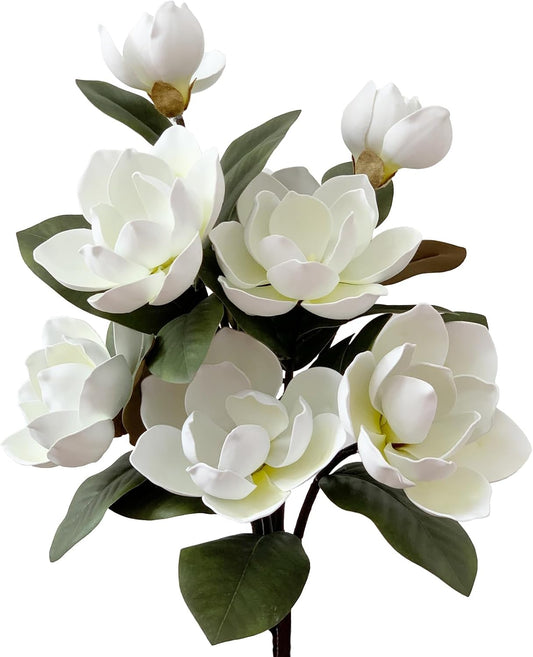 3 Pcs Artificial Magnolia Flowers Artificial Flower Long Stem Real Touch Faux Flowers Magnolia Outdoor Indoor Home Decoration Realistic Magnolia Branch DIY Arrangement for Wedding Home Décor