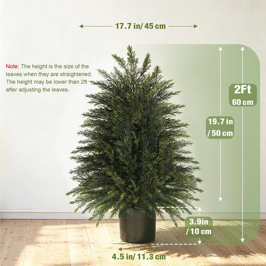 6FT Artificial Cedar Trees Set of 2, Realistic Faux Evergreen Topiary Bushes Plants, Outdoor Potted Fake Cypress Shrubs for Front Porch Garden Home Living Room Decor