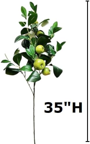Artificial Green Apple Stem - Granny Smith Apple Tree Branch for Summer Flower Arrangements and Faux Fruit Displays (35 Inches Long)
