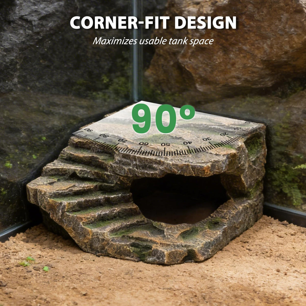 Large Reptile Hide and Basking Platform, Resin Rock Cave for Geckos, Frogs, Turtles and Lizards