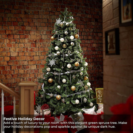 7.5FT Realistic Green Spruce Unlit Artificial Holiday Christmas Tree with Sturdy Metal Stand