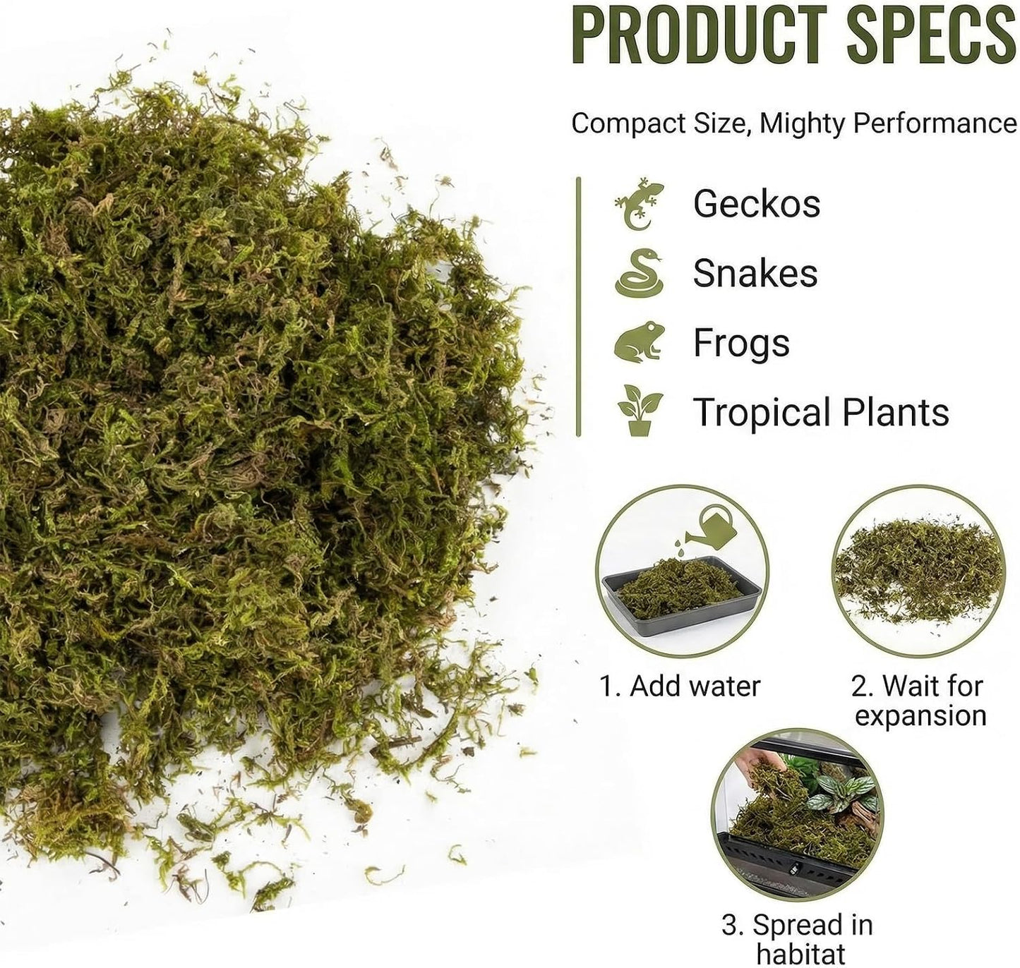 Sphagnum Moss for Reptiles - 5 Oz Terrarium Reptiles Moss Green Dried Peat Moss Habitat Bedding Moss for Leopard Gecko Turtle Frog Snakes Lizards